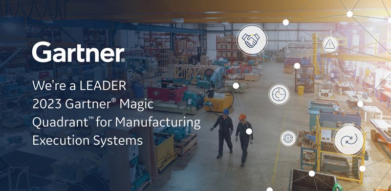 Gartner MES Leader 
We're a LEADER 2023 Gartner Magic Quadrant™ for Manufacturing Execution Systems 

Taustalla kuva tehdastilasta. 